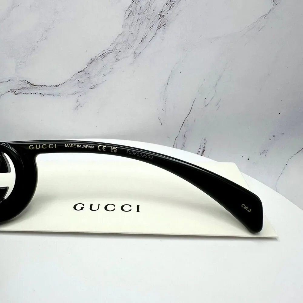 New Gucci Sunglasses Black Rectangle Square GG Logo Triple Black 54mm - Picture 6 of 16